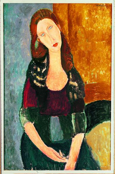 Modigliani et l'école de Paris : Amedeo Modigliani. Jeanne Hébuterne assise. 1918, huile sur toile. Collection Merzbacher.
